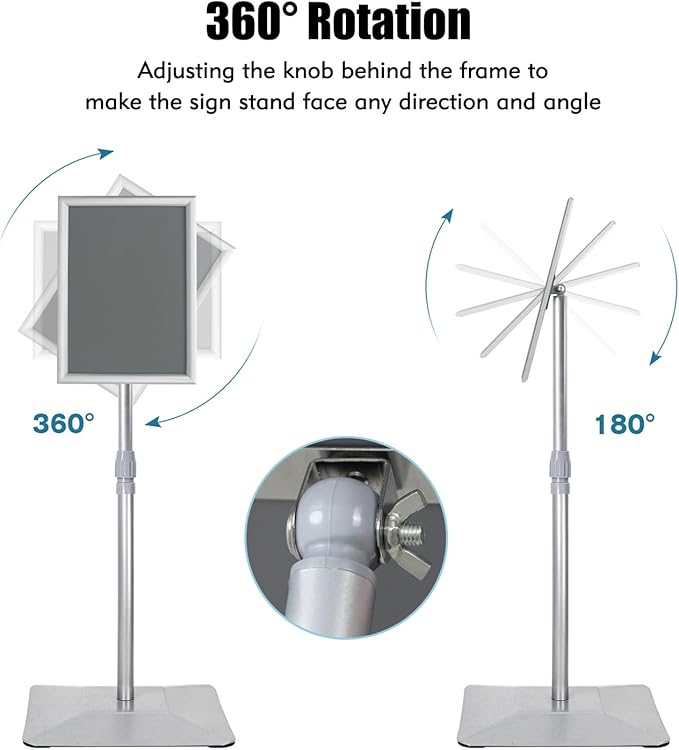 Adjustable Sign Stand for Display, with Upgraded Iron Base, Pedestal Floor Signage Stand Holder for Outdoor or Indoor Advertising (8.5 x 11, Silver 3Pack)