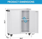 Metal Tool Cabinet with Pegboard and Hooks,Garage Storage Cabinet with Wheels and 2 Lockable Doors for Garage,Home,Office,Assembly Required,White,13.8" D x 26" W x 34.3" H