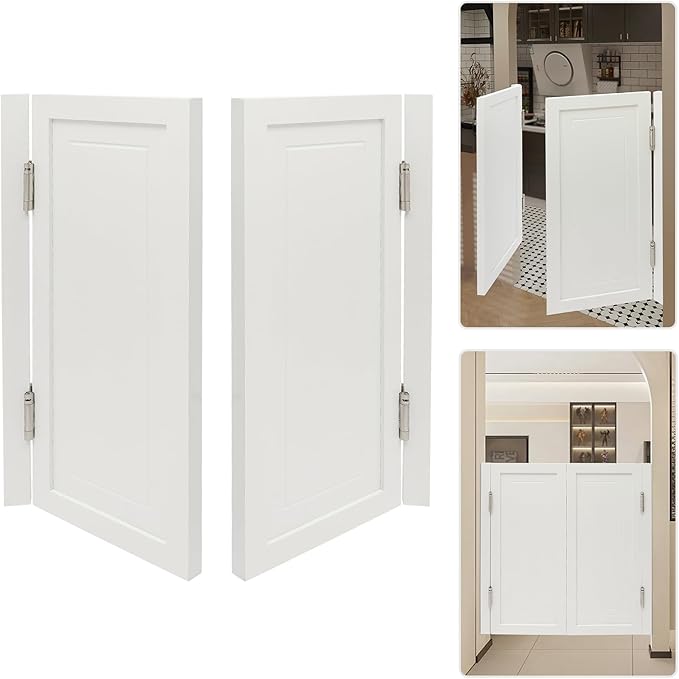 Solid Wood Interior Swing Door with Metal Hinges - Swinging Cafe Doors for Kitchen, Stairs, Bedroom Entrance & Partition (White, 35.43"X35.43")