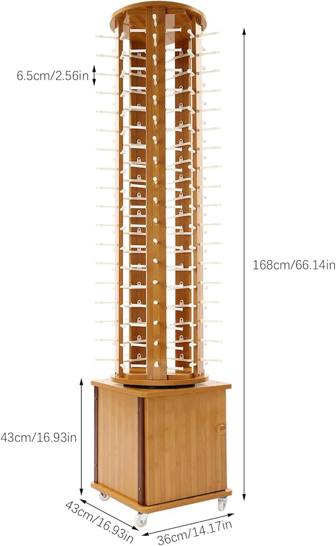 Sunglasses Display Stand, 90 Pairs Wooden 360° Rotating Sunglass Eyeglass Holder Organizer, Glasses Hanger Storage Rack for Retail Commercial Display, L16.9*W14.2*H66.1in, Brown