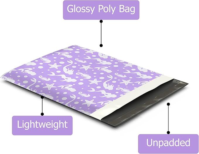 12x15 (50) Purple Mermaids Designer Poly Mailers Waterproof Self Sealing Tear Resistant Polymailers Shipping Envelopes Premium Printed Bags For Small Businesses