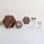 GemeShou 3pcs wooden jewelry earring organizer holder, walnut earring studs stand for boutique store, cute earring display for selling with 6 holes on each【Earring stand-Hexagon-3pcs】
