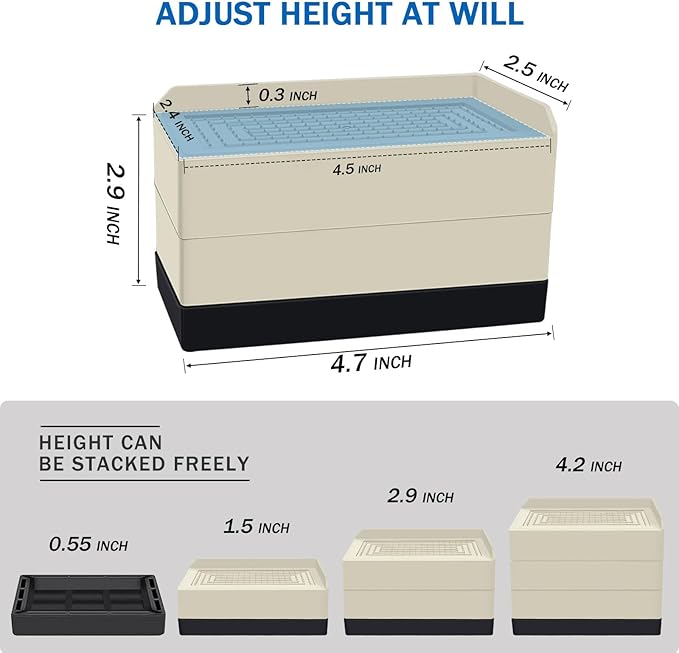 Furniture Risers 3 inch, Rectangle Adjustable Risers Blocks for Bed Sofa Table and Couch Lift to1.5 or 3 inch，Heavy Duty Support Up to 1,300 Lbs (4 Pack-Apricot)