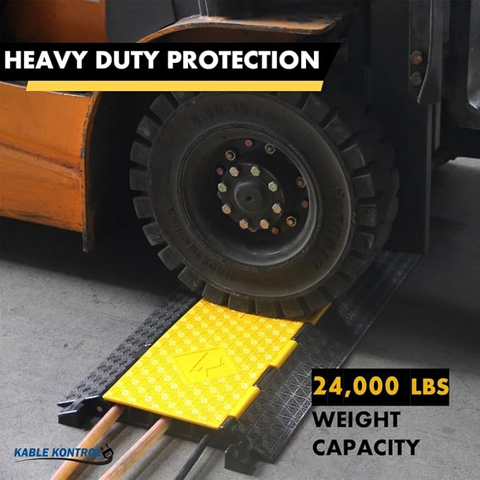 Kable Kontrol Atlas Cable Protector Wire Ramp - 5 Channel – 1 Pc - 35” Long Black & Yellow - 24000 Lbs Load Capacity - Rubber Speed Bump Wire Protector Cord Cover - CP9975