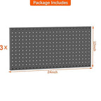 TORACK 3-Pack 12x24 inch Metal Pegboard Panels for Garage Wall, Tools Organizer Pegboard for Workbench, Workshop, Modular Peg Board Tool Storage Board for Pegs(Black)
