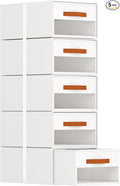 Stackable Storage Drawers - Pull Out Storage Bins with Drawers for Closet Clothes Organizers with Weekly Labels & Clear Window, Closet Shelf Storage for Bedroom, Living Room, 5 Pack, White