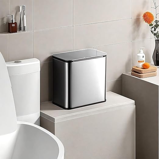 1.3 Gallon Hanging Trash Can with Lid, Stainless Steel Garbage Can with Inner Bucket and Charcoal Filter, Small Compact Trash Bin for Countertop or Under Sink