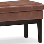 SIMPLIHOME Carlson Ottoman Bench - 45 inch Wide Upholstered Vegan Leather Rectangle Ottoman in Distressed Saddle Brown, Mid Century Modern Bench for Bedroom or Living Room with Padded Seat