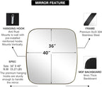 ANDY STAR Gold Oblong Mirror, 36x40 Inch Gold Oval Mirror for Bathroom with Stainless Steel Metal Frame, Wall Mouned for Bathroom, Living Room, Entryway