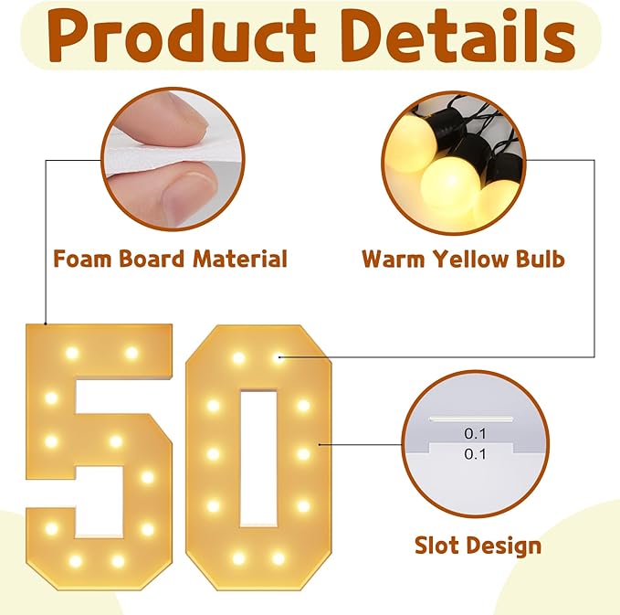 imprsv 4FT Light Up Numbers, Marquee Numbers 50th Birthday Decorations for Women Men, Large Light Up 50 Birthday Women Foam Board Anniversary Party Decorations Arch Kit (DIY)