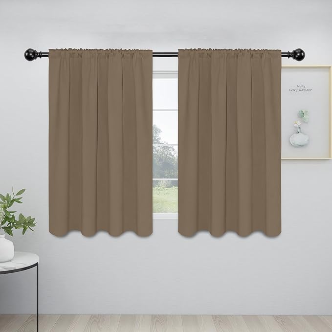Easy-Going Rod Pocket Blackout Curtains for Bedroom, Room Darkening Window Curtains for Living Room, Thermal Insulated Noise Reduction Solid Window Drapes, 2 Panels(42x45 in, Camel)
