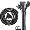 Black Computer Cable Management Sleeve Tube Under Desk Cord Organizer, 7/8 inch -5 ft Cover Wrap Easy to Install Messy Wire Solution for TV Office PC, Pet Chew and Bite Proof Cable Protector