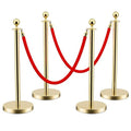 LOVMOR Stainless Steel Stanchion Post, 5 FT Red Carpet Ropes and Poles, 4 pcs Gold Stanchions with Red Rope, Hollow Base and Velvet Ropes Safety Barriers Set, Carpet Runner for Party
