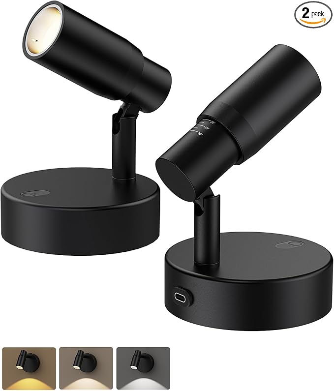 PESUTEN Spot Lights Indoor, Rechargeable Picture Light with Remote, Dimmable CCT Spotlight for Wall Art, 6000mAh Battery Uplights Indoor with Timer for Plant Artwork Painting Sofa Corner Black