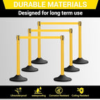 10 ft Crowd Control Stanchion Set, Crowd Control Barrier, Stanchions with Retractable Belts & Base, Retractable Stanchions, Queue Management Stanchion (6 Pole) (Yellow)