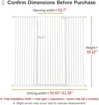 Lumizone Extra Tall Cat Gate 55.12" High Pressure Mounted Extra Wide 2025 New (17 Sizes) 1.37" Gap No Drilling Auto-Close One-Handed Operation Tall Pet Gate for Dogs(White, 55.12" H x 59.45"-63.38" W)
