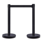 DuraSteel Crowd Control Barriers Line Dividers - Metal Stanchion Posts with 6.5ft Black Retractable Belt Ropes - for Store Queues, Airport Lines, Event Entries - 2 Set/Pack