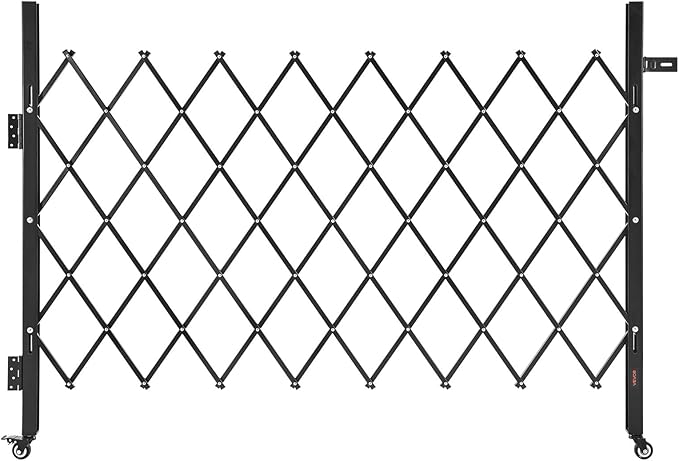 VEVOR Single Folding Security Gate, Lockable Scissor Gate with 360° Swivel Casters, Outdoor Barricade Steel Retractable Gates, for Entry Security, Garage, Warehouse & Pool, 66.93 x 51.57 in (W x H)