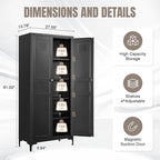 Yizosh Metal Pantry Cabinet,Tall Kitchen Pantry Storage Cabinet with Doors and Adjustable Shelves - 61" Black Cupboard Cabinet for Kitchen, Living Room,Dining Room,Home