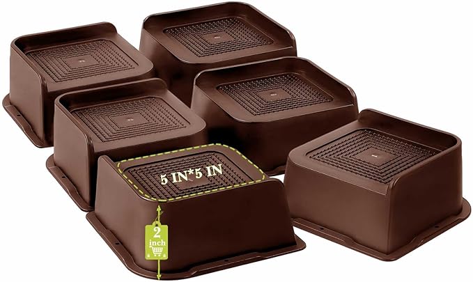Bed Risers 1 inch, 2 inch, 3 inch, 4 inch, 6 inch, 8 inch Heavy Duty, Oversized Furniture Riser for Couch Sofa Table Chair Leg Frame Dorm, Support up to 6000 Lbs (Chocolat Brown 6 Pack, 2 inch)