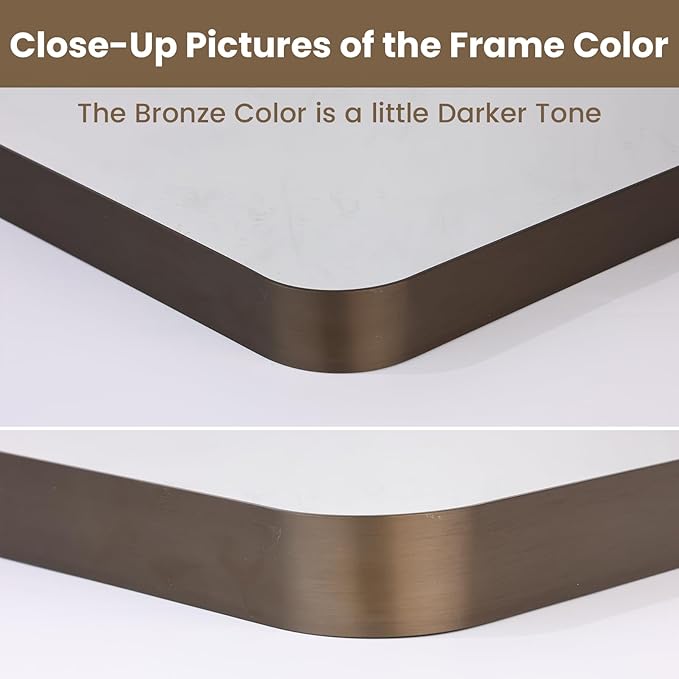 LOAAO 40”X30” Bronze Bathroom Mirrors for Vanity, Rounded Rectangle Brushed Bronze Metal Frame Mirror, Anti-Rust, Tempered Glass, Hangs Horizontally or Vertically