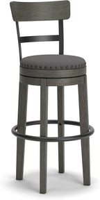 Signature Design by Ashley Caitbrook Casual Farmhouse Tall Upholstered Swivel Barstool, Nailhead Trim, Solid Wood, 30" H, Gray