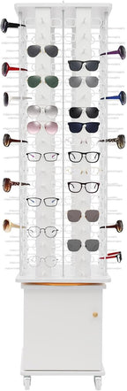 Sunglasses Display Stand, 144 Pairs Wooden 360° Rotating Sunglass Eyeglass Holder Organizer, Glasses Hanger Storage Rack for Retail Commercial Display, W14.6*H66.1in (White)