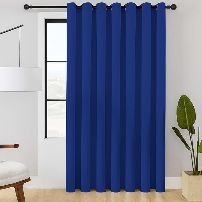 ChrisDowa Room Divider Curtain 90 Inches Long, Wide Blackout Sliding Door Curtain for Bedroom, Room Darkening Privacy Window Curtain for Patio Door (1 Panel Set, Royal Blue, 100 x 90 Inch)