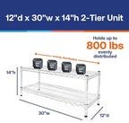 Shelving Inc. 12" d x 30" w Chrome Wire Shelving with 2 Tier Shelves, Weight Capacity 800lbs Per Shelf