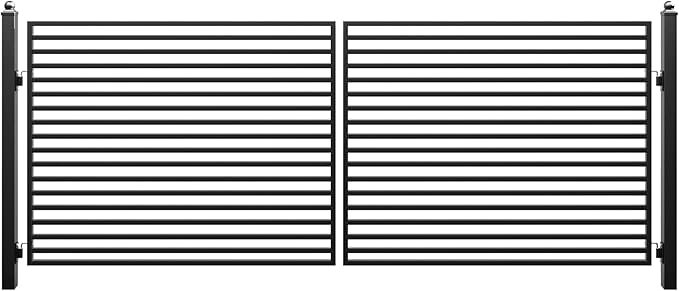 ZUMI Dual Swing Driveway Gate, 16x6 ft. Outdoor Steel Fence for Home Security, Heavy-Duty Weatherproof Iron Kit, Brooklyn Style