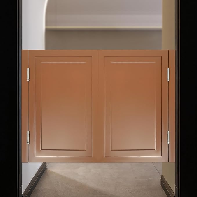 Solid Wood Interior Swing Door with Metal Hinges - Swinging Cafe Doors for Kitchen, Stairs, Bedroom Entrance & Partition (Brown, 47.2"X35.43")