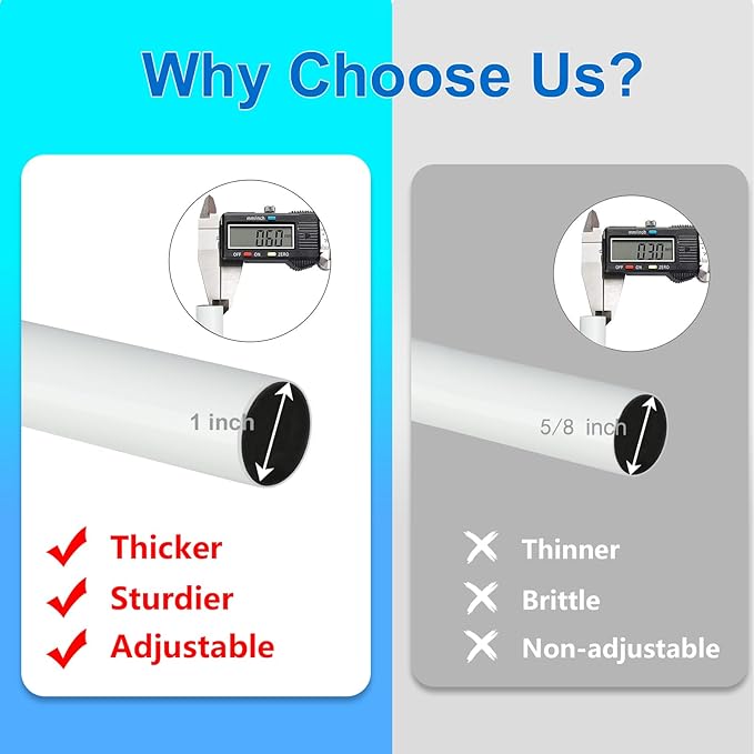 Curtain Rods for Windows 16 to 48 or 60 Inches Max Adjustable Length 1 Inch Diameter Window Curtain Rod with Aluminium End Cap, White