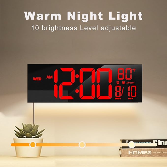 JALL 13" Large Digital Wall Mount Clock, Count Down Timer, Alarm, Big LED, DST, Temperature for Living Room Classroom Desk, Xmas, Birthday Gift for Senior Mom Dad