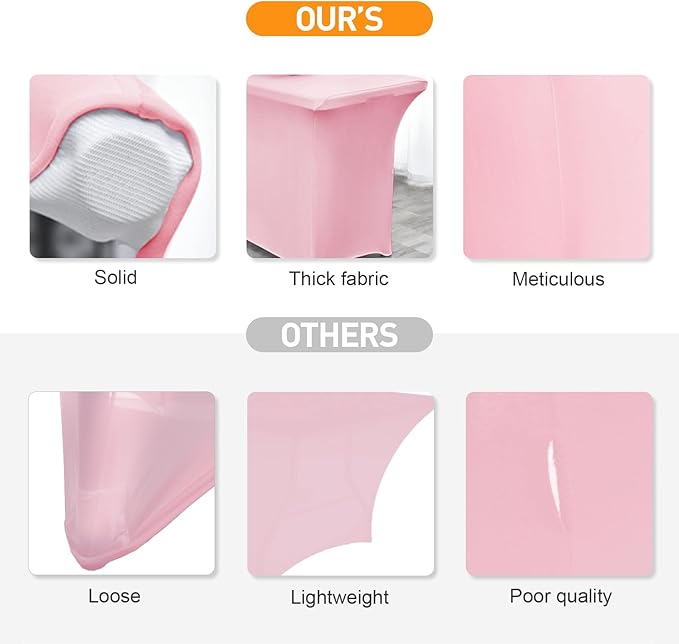 SEPARO 2Pack,6FT Pink Spandex Table Cover Fitted Rectangular Tablecloth Stretchable Tablecloth 6 ft Wrinkle-Free for Party Tradeshows Banquet Weddings Cocktail, 2 Pcs
