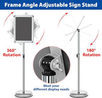 8.5x11 Adjustable Sign Holder Stand, Pedestal Poster Menu Stand, Heavy Duty Floor Standing Sign Stand Aluminum Display Stand for Vertical and Horizontal View Sign Holder, Black