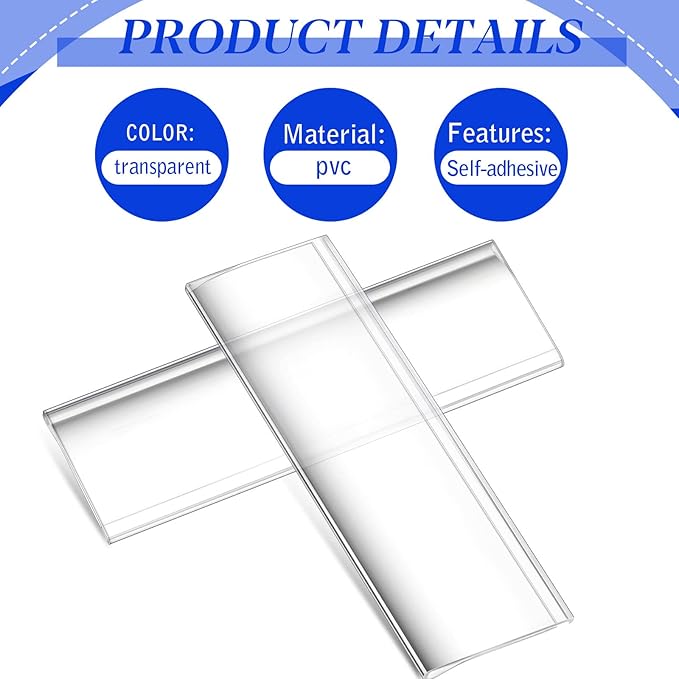 Yexiya 300 Pieces 3 x 1 Inch Label Holder Self Adhesive Clear Plastic Shelf Tag Sticking Price Label Holders with Paper Inserts Bulk for Supermarket School Library Bookshelves Mailbox Storage Bins