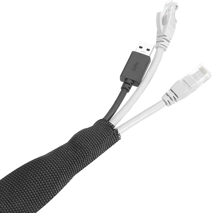 MECCANIXITY Braided Cable Sleeves Heat Shrinkable Fabric Sleeving, 5/16" 33ft Black 2:1 Ratio Heat Shrinkable Cord Protector for Harness Cable, Network Cable Protection, Cable Management