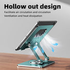 iPad Holder Stand, Tablet Holder with Thickened 360° Rotating Base Dual Rod Adjustable Aluminum Stand for All 4-12.9’’ iPad Surface Samsung Phone Tablet Kindle E-Reader and More, Space Gray