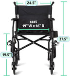 Medline Ultra Lightweight Transport Wheelchair for Adults, Foldable, 19-Inch Seat Width, Black Frame, Black Upholstery