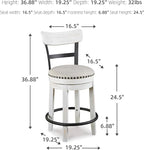 Signature Design by Ashley Valebeck | Modern Swivel 24.5" Counter Height Barstool – Rustic-Industrial Whitewash, Upholstered Cushion, 360° Swivel, Nailhead Trim