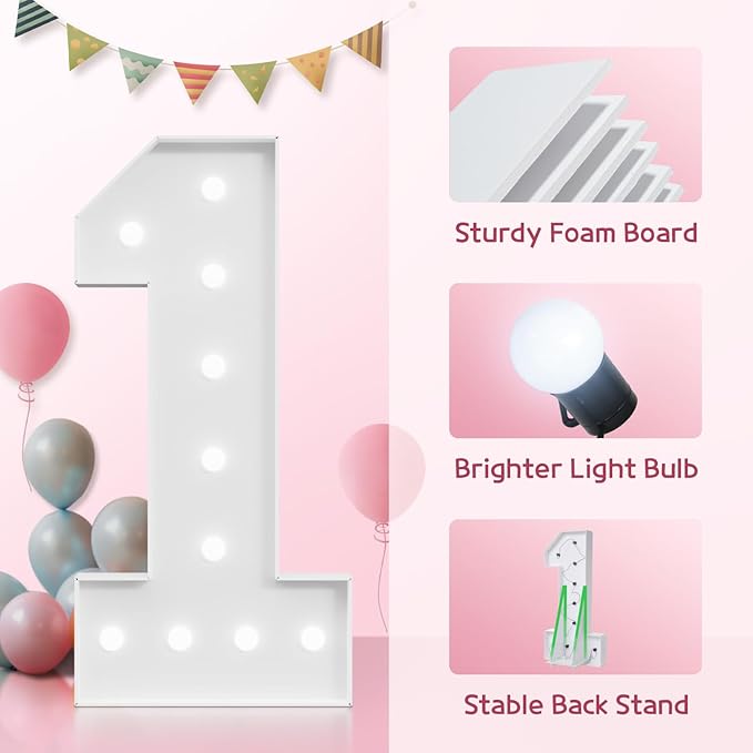 Light Up Numbers, Marquee Numbers 4 Feet Tall with Cool White Light, Large Number for Party Anniversay Event Graduation Decoration, Marquee Numbers 4ft Light Up Sign Number 4