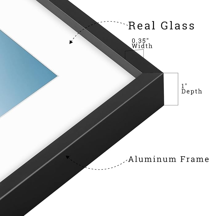 Frametory, 11x17 Metal Picture Frame with Mat for 8x12 Picture & Real Glass, Aluminum Photo Frame Collection (Black, 2 Pack)