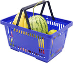 12PCS Shopping Baskets with Handles, 21L Plastic Grocery Basket for Retail Store, Supermarket, Grocery Shopping |17" x 12" x 9" Portable Shop Basket (Blue)