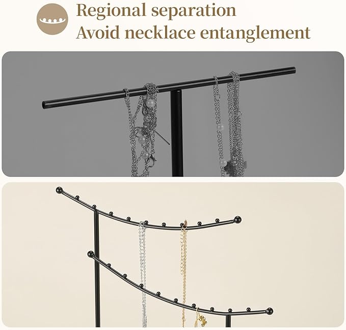 LAMU Jewelry Organizer, 5 Tier Jewelry Stand Display with Anti Entanglement Necklace Holder Tree, Height Adjustable Stroage for Earrings Rings Studs Bracelet, Christmas Gifts for Women Girls, Black
