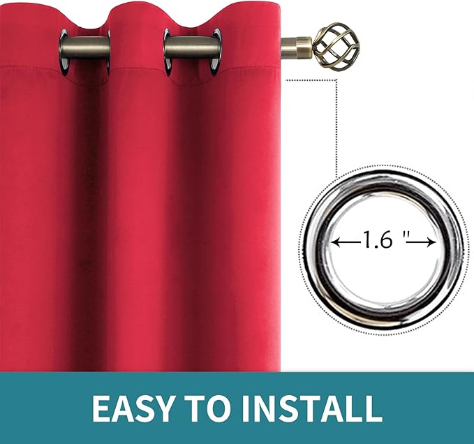 BGment Room Darkening Curtains 54 Inches Long - Grommet Thermal Insulated Drapes Window Treatment Curtains for Bedroom, 2 Panels, 38 x 54 Inch, Red