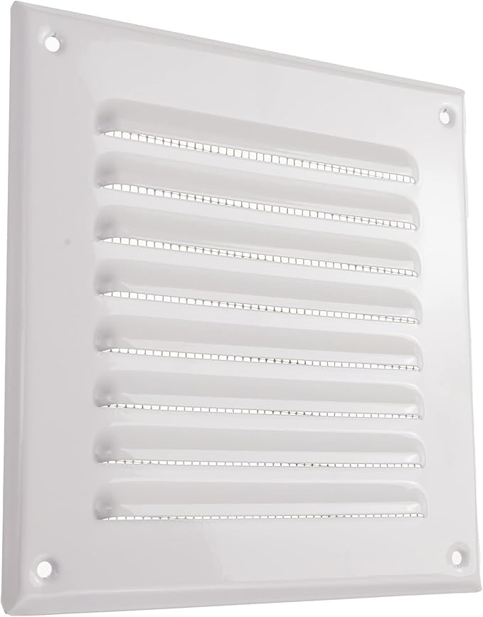 Vent Systems - 5 x 5 Inch (Inner) Pack of 2 White Metal Square Soffit Air Vent Grille Cover, Register Vent Deflector Louver Built-in Mesh HVAC for Bathroom Home Office Kitchen 6.5" x 6.5" (Outer)