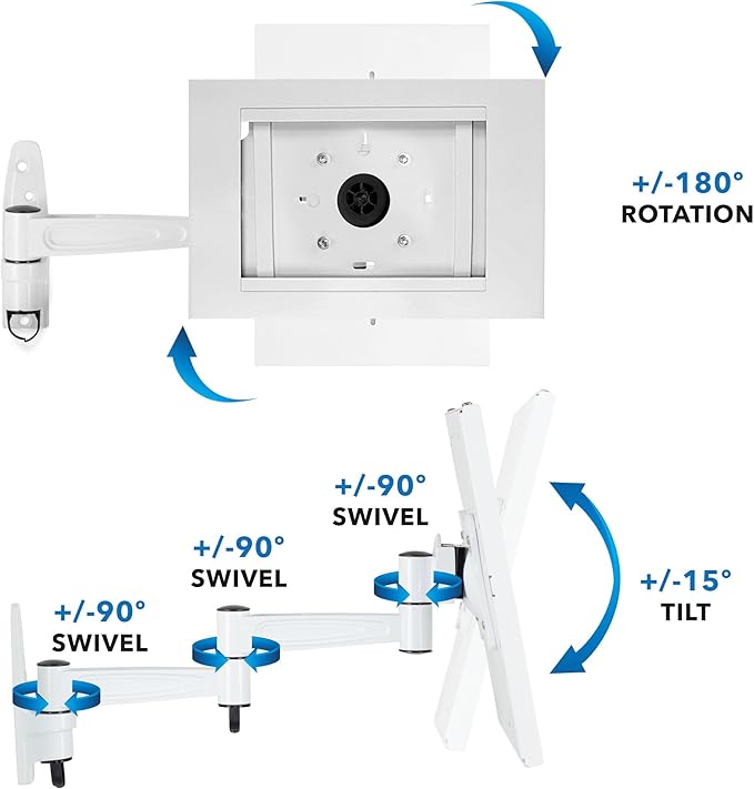 Mount-It! Anti-Theft Tablet Kiosk Wall Mount Compatible with iPad 10, 9, 8, Pro 10.5, Air 10.5, Locking Kiosk for iPad, Lockable Secure Steel Full Motion Arm Wall Mounted Enclosure, White