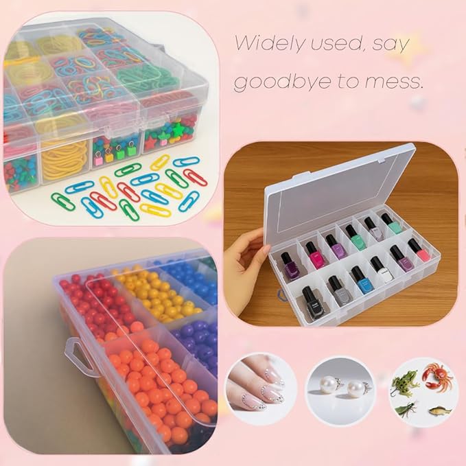 3pcs Clear Storage Small Parts Organizer Box Storage Bin With Dividers Multi Compartment for Beads Art DIY Tackle Box Organizer (8 - compartment in length)