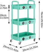 Laiensia 3-Tier Rolling Cart with Wheels,Multifunction Utility Storage Carts, Kitchen Storage Organizer,Mobile Shelving Unit for Bathroom,Laundry,with Classified Stickers,Green
