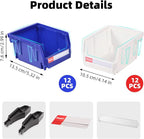 Stackable Storage Bins 24 Pack (5x4x3 Inch), Plastic Stackable Storage Organizer Bins Wall Mounted Hanging Small Parts Bin for Garage, Workbench & Office (Blue & White)